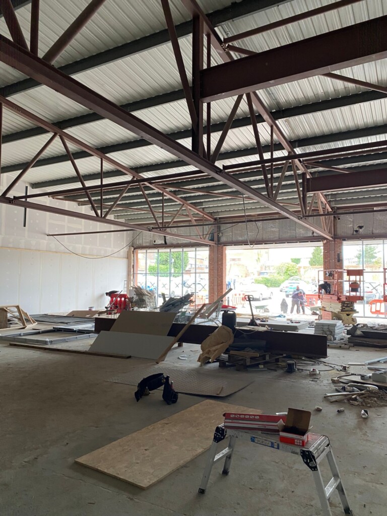 An interior shot of the  superstore which is undergoing extensive building work. 